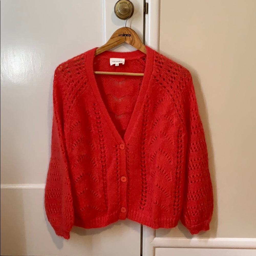 Red Sezane cardigan